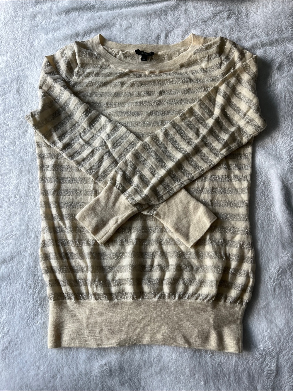 Talbots Cream and Beige Striped Scoop Neck Sweater
